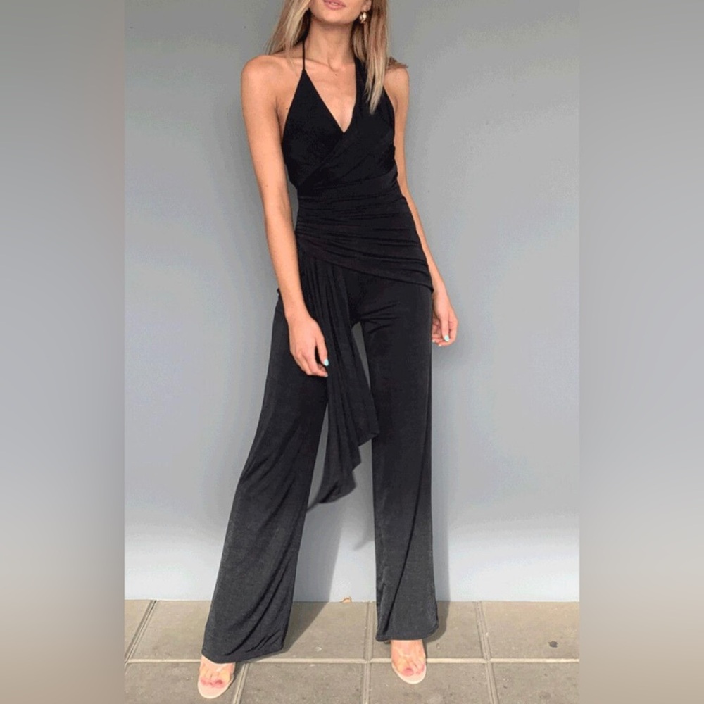 NWT Black Halter Wrap Jumpsuit